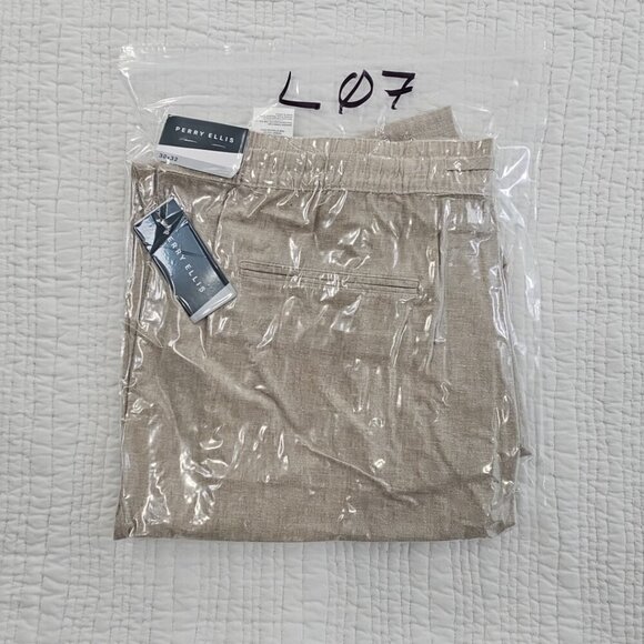 NEW Perry Ellis Linen Blend Pullup Drawstring Pants Men's 38x32 Tan NWT Resort - Picture 15 of 15